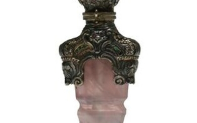 Victorian Jeweled Silver and Rose Quartz Perfume