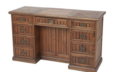 Victorian Parquetry Inlaid Pine and Walnut Kneehole Desk