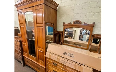 Victorian satin walnut mirror door wardrobe and triple mirro...