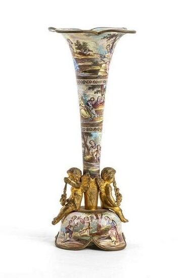 Viennese enamel and bronze vase - 19th Century