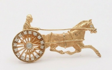Vintage 14K Gold and Diamond Horse and Carriage, Chariot Articulated...