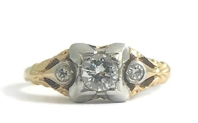 Vintage 1940's Two-Tone Diamond Engagement Ring 14K Yellow Gold 1.68 Grams