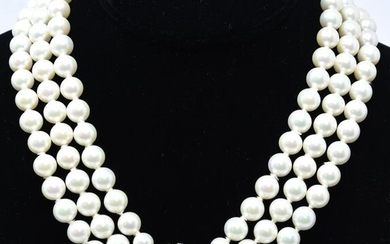 Vintage 3 Strand Faux Pearl & Moonstone Necklace