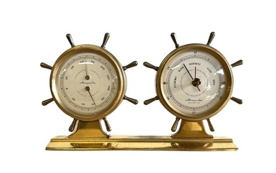 Vintage Airguide Brass Desktop Weather Station Ships Wheel Design