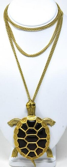 Vintage C 1970s Turtle Costume Jewelry Necklace
