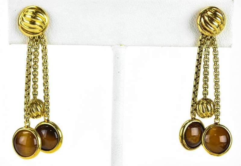 Vintage David Yurman 18k Gold Tiger's Eye Earrings