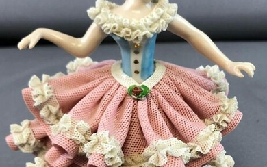 Vintage Dresden Lace porcelain figurine girl in dress