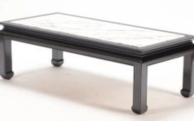 Vintage Ebonized Marble Top Coffee Table in the Style of James Mont
