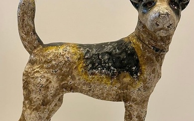 Vintage Large Cast Iron Terrier Dog Coin Bank with Great Patina