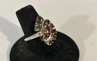 Vintage Sterling Silver colorful tourmaline tested Ring sz 8