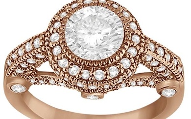 Vintage Style Diamond Halo Art Deco Engagement Ring 18k Rose Gold 1.97ctw