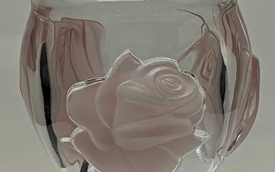 Vintage Teleflora Clear Glass Vase With Frosted Roses