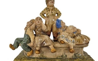 Vintage painted terracotta children statue