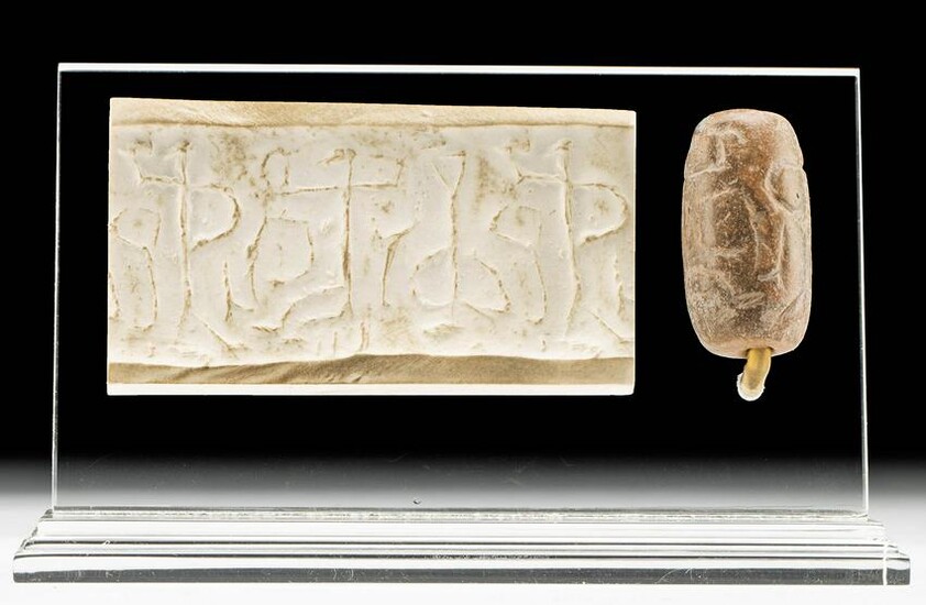 W. Asiatic Stone Cylinder Seal Bead Anthropomorphic