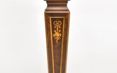 WOODEN PEDESTAL WITH INLAID BOW