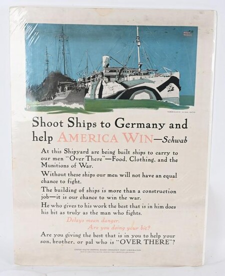WWI US NAVY SHOOT SHIPS TO GERMANY WAR POSTER WW1
