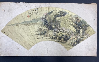 Watercolour - Paper - Chinese Ink Painting Signed on fan - China - Qing dynasty (Manchu China) (1692-1911)