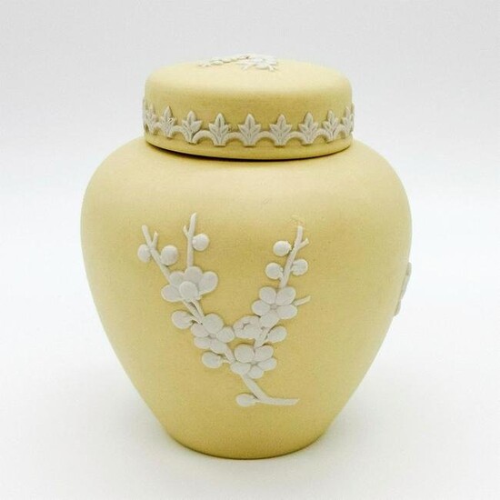 Wedgwood Yellow Jasperware Lidded Ginger Jar, Plum