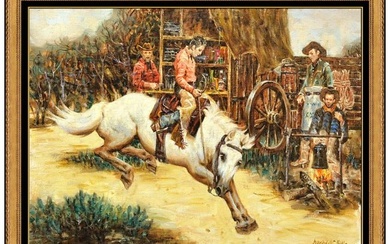 Wendell Hall Original Horse Western Oil Painting On Canvas Signed Framed Artwork