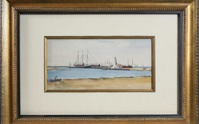 William Bradford Watercolor on Paper "Harbor Scene"