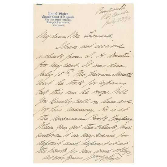 William H. Taft Autograph Letter Signed