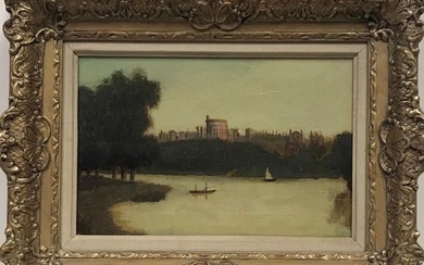 Windsor Castle from the River Thames, signed Victorian Oil Painting, framed 19th century