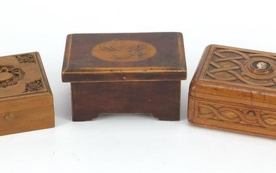 Wooden boxes including a Chinese Canton sandalwood