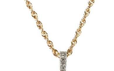 YELLOW AND WHITE DIAMOND PENDANT IN 14K GOLD WITH 14K YELLOW GOLD CHAIN NECKLACE