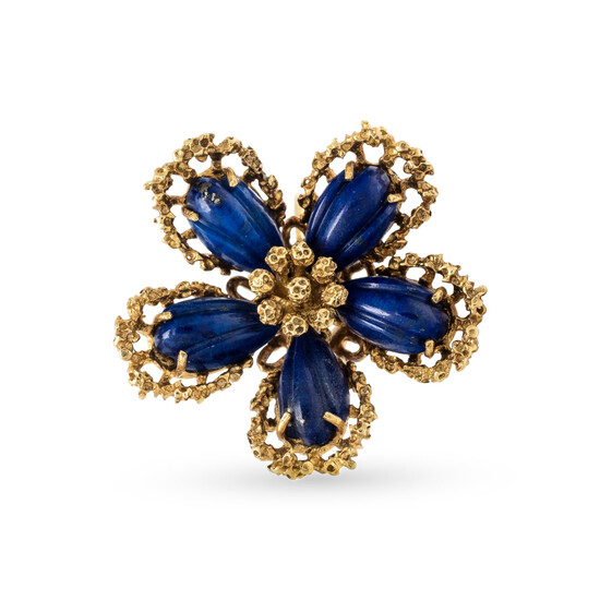 YELLOW GOLD AND LAPIS LAZULI FLOWER RING
