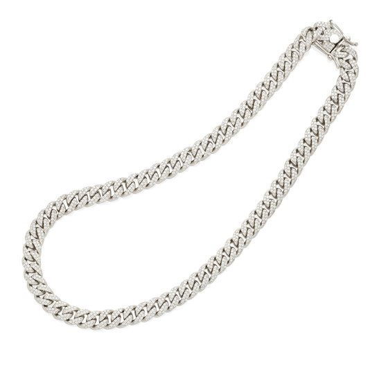 a white gold and diamond curb link necklace