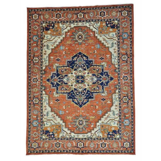 Antiqued Heriz Design Pure Wool Hand Knotted Oriental