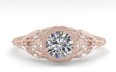 0.50 ctw VS/SI Diamond Solitaire Ring Art Deco 14k Rose Gold