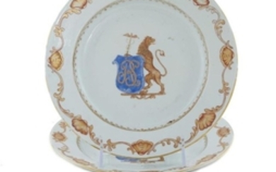 Pair Chinese Von Steijern armorial porcelain plates, and another (3pcs)