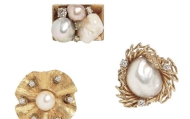 Three Gold, Diamond, and Pearl Rings