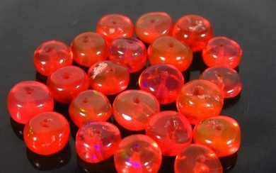7.74 Ct Genuine 22 Drilled Round Orange Fire Opal Beads