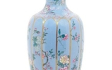 A Blue Ground Famille Rose Porcelain Vase