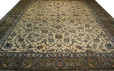 11 x 15 Ivory Persian Kashan Classic Rug
