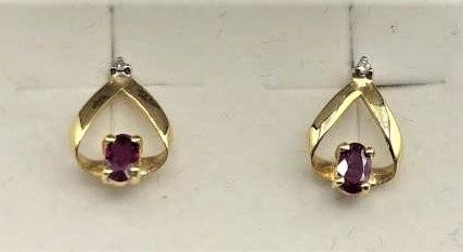 14 K Yellow Gold, Rubies, Diamond Earrings