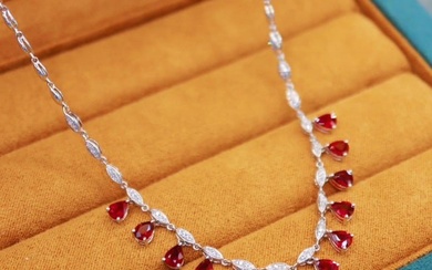 14K GOLD 4.13 CTW NATURAL RUBY & DIAMOND NECKLACE