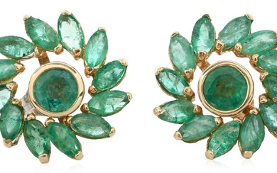 14K YELLOW GOLD AND EMERALD EARRINGS