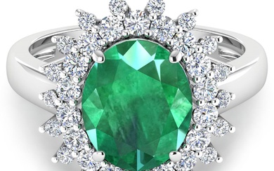 14KT White Gold 3.14ct Zambian Emerald and Diamond Ring