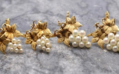 14KY Gold Pearl Grape Cluster Earrings. 2 Pair