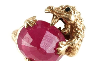 14k Gold Dragon Rose Cut Ruby Ring