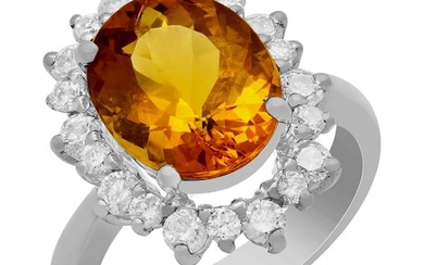 14k White Gold 4.10ct Yellow Beryl 0.97ct Diamond Ring