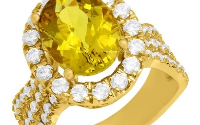 14k Yellow Gold 3.70 Yellow Beryl 1.57ct Diamond Ring