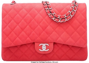 16004: Chanel Pink Quilted Caviar Leather Maxi Double F