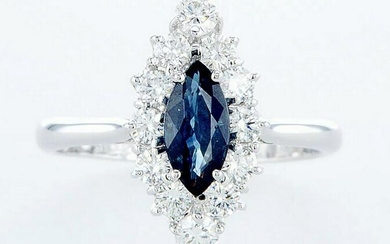 18 kt. White gold - Ring - 1.22 ct Sapphire - Diamonds