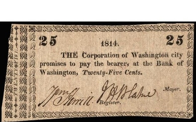 1814 Mayor James Blake Signed Washington City Note