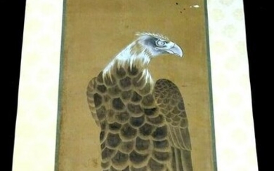 1850s Japanese Scroll Painting Hawk Samurai House (Fuj)