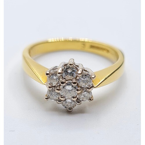 18CT YELLOW GOLD DIAMOND CLASSIC FLOWER CLUSTER RING 0.50CT,...